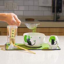1件/4件/5件/7件套手绘星猫抹茶茶具套装，包含抹茶碗、抹茶筅、抹茶杯、搅拌棒、茶匙、茶碗套装、抹茶冲泡工具、甜点和饮品制作工具、日式礼盒、松金抹茶搅拌套装、抹茶爱好者礼物 - 彩色 - 查看 2