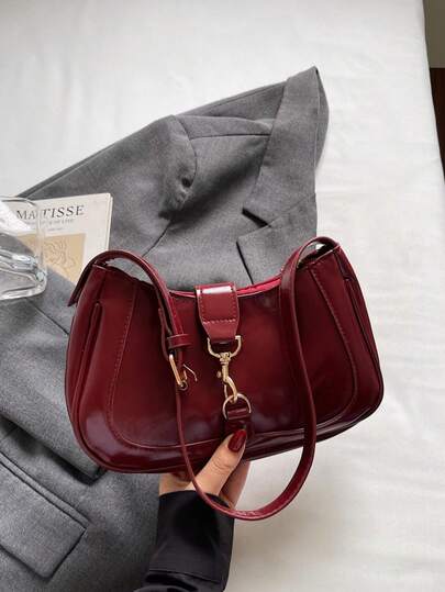 1pc Women's Retro Moto Punk Rivet Decor Adjustable Strap Large Capacity Soft Faux Oiled Leather Ombre Shoulder/Underarm Bag, Suitable For Work, Commute, Date, Party