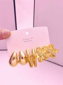 4-16pcs Gold Tone Fashion Earrings Set, Stylish & Elegant, Suitable For Daily, Party, Wedding, Valentine's Day Gift - Gold - View 7