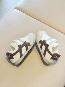 Kids' Two-Tone Casual Sneakers – Dual Adjustable Hook And Loop Straps, Faux Leather Upper, Lightweight Sole, Stylish Daily & School Toddler Footwear - Beige - View 1