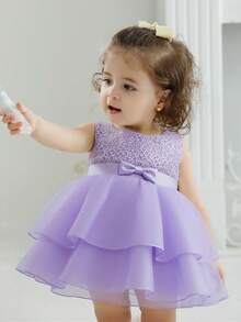 0-2 Years Old Baby Girl Purple 1st Birthday Party Dress, Elegant Flower Girl Dress, Suitable For Wedding, Birthday, Party, 100 Days Celebration, 1st Birthday, Banquet, Ball, Important Holiday Celebration - Purple - View 1