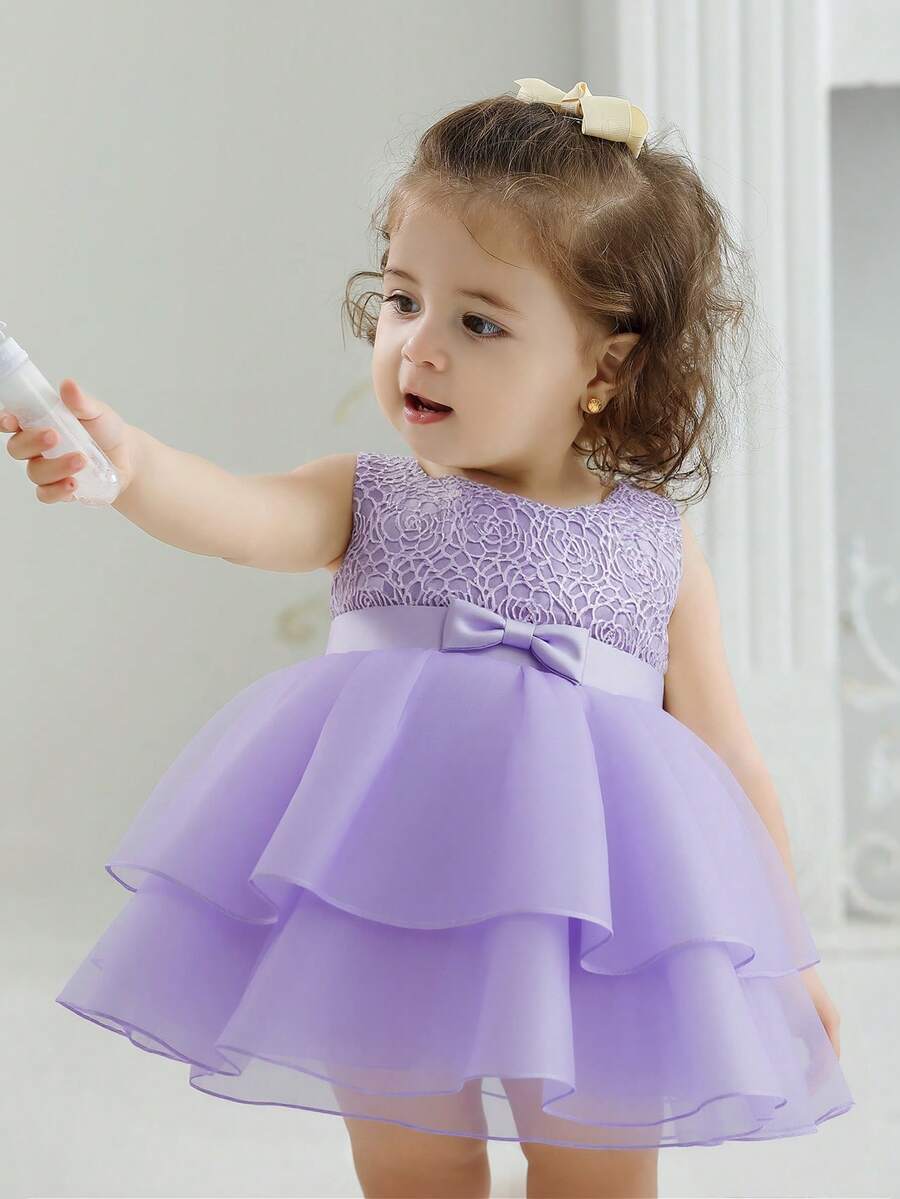 0-2 Years Old Baby Girl Purple 1st Birthday Party Dress, Elegant Flower Girl Dress, Suitable For Wedding, Birthday, Party, 100 Days Celebration, 1st Birthday, Banquet, Ball, Important Holiday Celebration - Purple - View 1