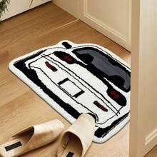 10mm Thick Soft & Fluffy Automotive Design Plush Area Rug, Doormat, Bathroom Mat - Non-Slip And Machine Washable, Black And Gray With White Wheels, Suitable For Vintage Gaming Room Decor In Living Room Or Bedroom, Comfortable And Fashionable Home Decor, Bedroom Mat Vintage Car Mat Textured Plush Mat, Living Room Mat - Car - View 5