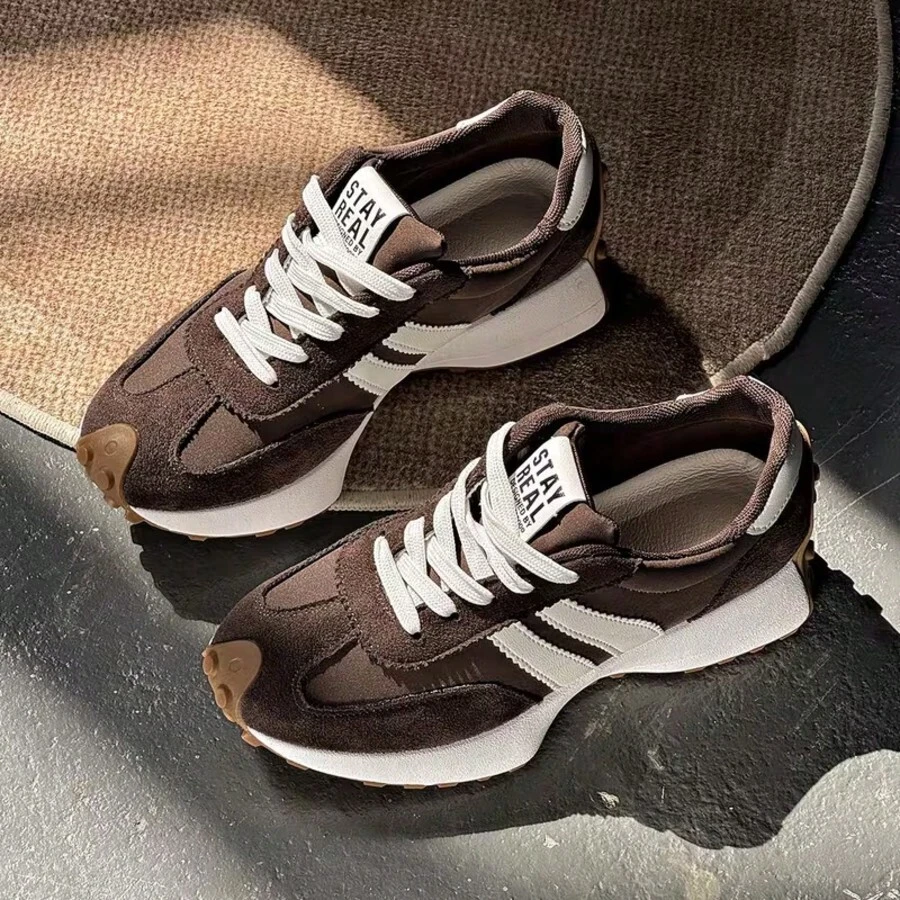 Shoes Retro Chunky Sneakers Instep Bulky Running,Sneakers For Women,Lightweight Multifunctional Casual Shoes, Non-Slip Rubber Sole,Tenis Para Mujer - 棕色升級版 - 查看 1