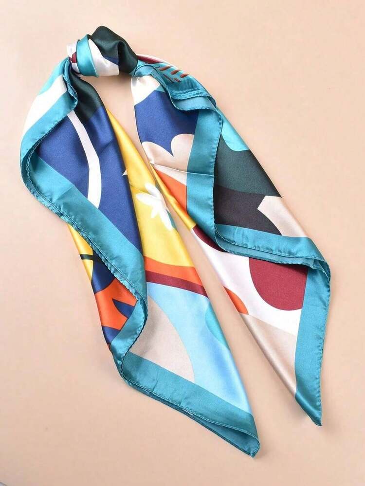 Fashionable Floral Print Women's Square Scarf, Casual Sun Protection Headscarf, Large Scarf/Shawl - màu nâu - Xem 6