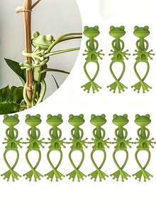 4个创意青蛙植物支架，趣味绿色青蛙植物托架，花盆抱抱植物攀爬固定夹，青蛙植物支架，青蛙植物支撑架，藤蔓垂直攀爬辅助夹，适用于室内外花园装饰。适用于茎和花，小型植物，园艺装饰配件，园艺/盆栽植物/植物装饰 - 青蛙 - 查看 3