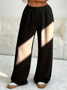 Women's Casual Drawstring Wide Leg Pants Spring - Black - View 3