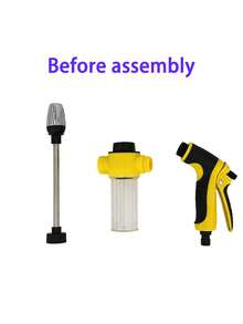 High Pressure Car Wash Water Gun, Home Car Washing Tool, Metal Long Handle, Rubber Coated Grip, Garden Irrigation Supplies - Yellow and Black - View 6