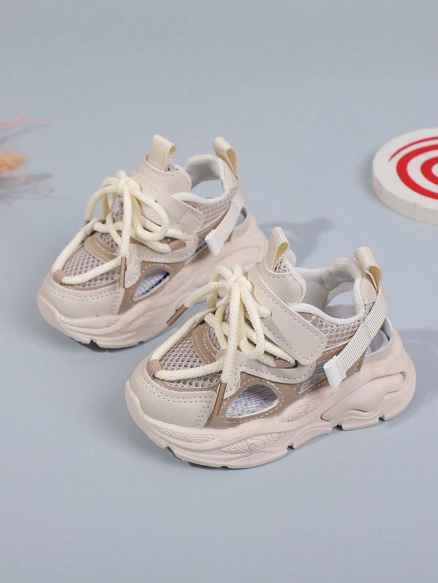 1双米色儿童运动鞋，夏季时尚女童网面鞋，男童休闲软底厚底运动鞋，镂空透气婴儿凉鞋 - 米色 - 查看 1