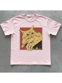 Vintage Cat T-Shirt, Retro Bite, Grunge, Authentic, Stylish, Regular Blogger Style - Baby Pink - View 2