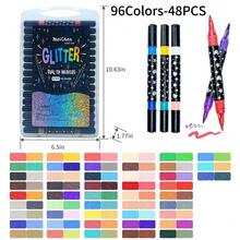 24/48/72/96 Colores Nuevos Bolígrafos de Purpurina Sólida, Doble Cabezal Bicolor, Punta de Pincel Suave, Bolígrafos de Purpurina Perlada Indescolorables, Bolígrafos Fluorescentes Coloridos Adecuados para Dibujar, Útiles Escolares, Papelería de Oficina, Decoración de Escritorio - Conjuntos - Ver 9