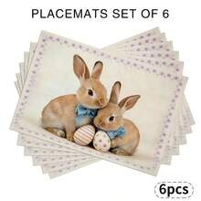 4-Piece Retro Rabbit Placemat Set (4-Piece Set) Suitable For Dining Tables, Washable Table Mat With Rabbit, Easter Egg, Purple Flower And Other Patterns, Rectangular Easter Table Decoration, Suitable For Coffee Tables, Holiday Parties And Spring Table Decoration - Multicolor - View 12