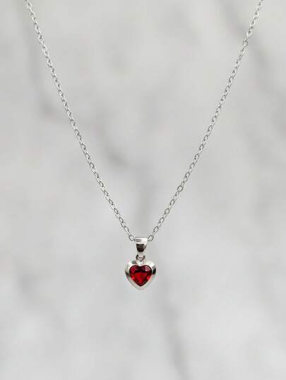 Colar Gargantilha Correntinha Coração de Cristal Vermelho Aço Inoxidável