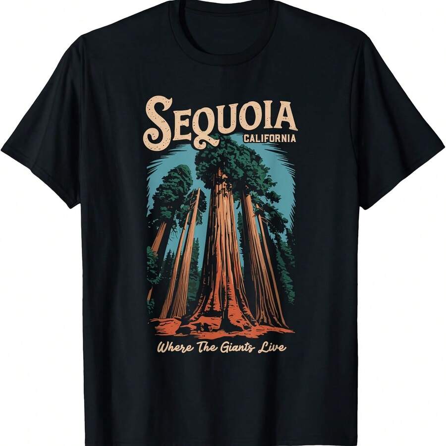 Camiseta de árbol gigante al aire libre del Parque Nacional Sequoia, California - Negro - Ver 1