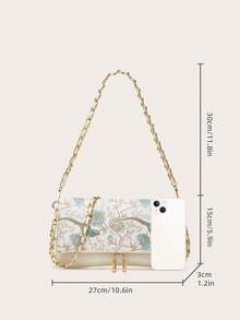 zijinling 女士链条单肩包、斜挎包、荔枝纹链条腋下包、简约时尚小方包、可拆卸肩带单肩斜挎包 - 藍白色 - 查看 6