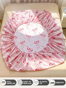 1件装爱心可爱蝴蝶结印花超柔软床笠 - 仅含床垫保护套，可机洗，适合可爱、简约、清新、INS风等多种风格，提升卧室时尚感，多种尺寸（特大/大号/标准双人/单人），适用于家庭/宿舍/公寓/客房/度假租赁及送礼。 - 彩色 - 查看 9