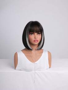 Tóc giả kiểu Y2K ombre đen xám có mái, chất tóc tự nhiên và mềm mại, phù hợp cho sử dụng hàng ngày và các bữa tiệc. - màu đen - Xem 6