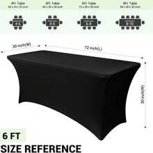 1pc 6ft X 8ft Spandex Tablecloth, Stretch Table Cover For Rectangle Tables, Suitable For Indoor, Wedding, Party And Event, White/Black - Black 1 Piece - View 4