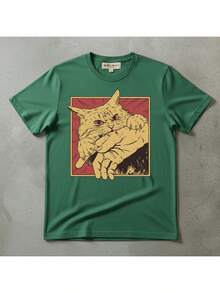 Vintage Cat T-Shirt, Retro Bite, Grunge, Authentic, Stylish, Regular Blogger Style - Green - View 2