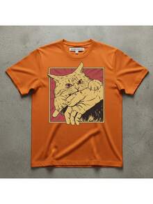 Vintage Cat T-Shirt, Retro Bite, Grunge, Authentic, Stylish, Regular Blogger Style - Orange - View 1