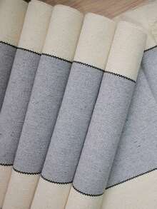 Jogo Americano LUXO 7 peças sendo 1 caminho e 6 lugares em tear qualidade! - CRÚ E CINZA - Visão 2