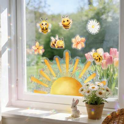 1 stuk creatieve raamsticker met zonvangend effect, 3D regenboog lasereffect, statische raamfolie, geschikt voor badkamer, keuken, woonkamer en kamerdecoratie. Dient ook als anti-aanrijdings- en vogelweringssticker.