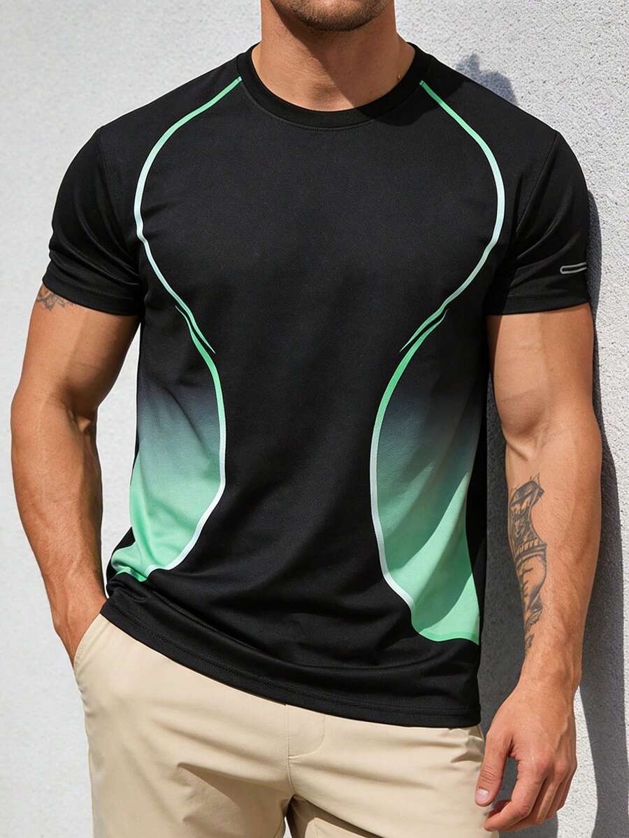 Men's Printed Quick-Dry Breathable Round Neck Casual Outdoor T-Shirt Summer - Green - View 1