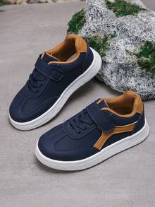 1 Pair Unisex Children Flat Casual Shoes, Fashion Color Block Minimalist Design, Hook And Loop Closure, Soft Sole, Comfortable For Daily Wear, School, Leisure And Sports - Royal Blue - View 2