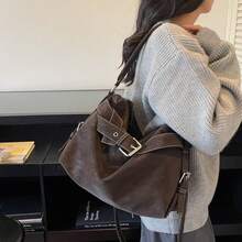 Women's Vintage Brown Faux Leather Hobo Bag, Large Capacity Soft PU Shoulder Purse With Buckle Detail & Contrast Stitching, Convertible Crossbody Bag For Work, Office & Fall/Winter Everyday Casual Use - Cà phê - Xem 5