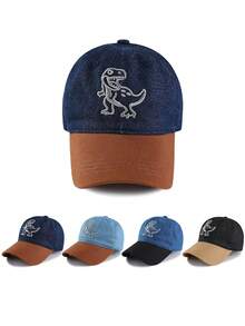 儿童牛仔棒球帽，恐龙鸭子图案帽檐帽，做旧幼儿遮阳帽，卡通户外遮阳帽，春秋新款 - 1PC - 查看 4