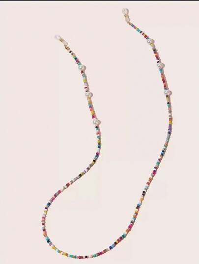 Shiny Solid Color Boho Faux Pearl Decor Beaded Glasses Chain