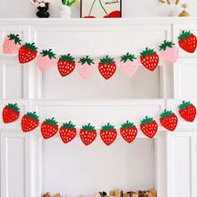 10 piezas de banderines de fieltro con forma de fresa, decoraciones de cumpleaños con tema de fresa, combinación de formas de fresa rosa y roja, adecuado para suministros de fiesta de fresa, bandera de fiesta de verano, decoración de pared, decoraciones del hogar para días festivos, para uso en interiores y exteriores - Rosa + Rojo - Ver 1