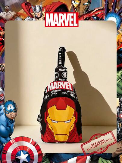  1 Pc Marvel Officially Licensed Iron Man Pattern Sling Bag, Boys' Casual Crossbody Bag, Lightweight Adjustable Strap Chest Bag,Cartoon Coin Purse, Ideal For Boy,Boy, Young Fans,Students, Perfect For Daily School Runs, Outdoor Play, Theme Park Visits, Holiday Trips, Convenient For Holding Snacks