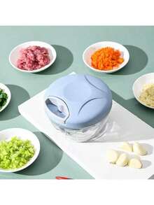 1件装多功能手动蔬菜切碎器兼蒜蓉器 - 耐用ABS厨房小工具，轻松切丁、切丝和压碎 - 彩色 - 查看 2