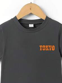 Young Boy Letter & Race Car Graphic Round Neck Short Sleeve T-Shirt - Grey - View 3