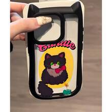 ふわふわの黒猫かわいい3D耳の支払いき 16 Pro Max/16 Pro/16 Plus/15 Plus/14/13/12/11/XS Max電話でケース、クリエイティブな動物デザインの透明な保護カバー、彼氏/彼女やQYへの完璧なギフト - ブラック - チェックする 1