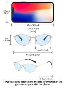 1 Pair Women's Silver Cat Eye Metal Frame Personalized Blue Lens Fashionable Beach Vacation Minimalist Fashion Glasses - Silver - View 4