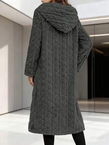 Women's Casual Elegant Comfortable Hooded Knit Coat, Autumn/Winter Stylish Overcoat, Jacket Winter Clothes For Women,For Everyday Wear / Daily Wear - 灰色 - 查看 4