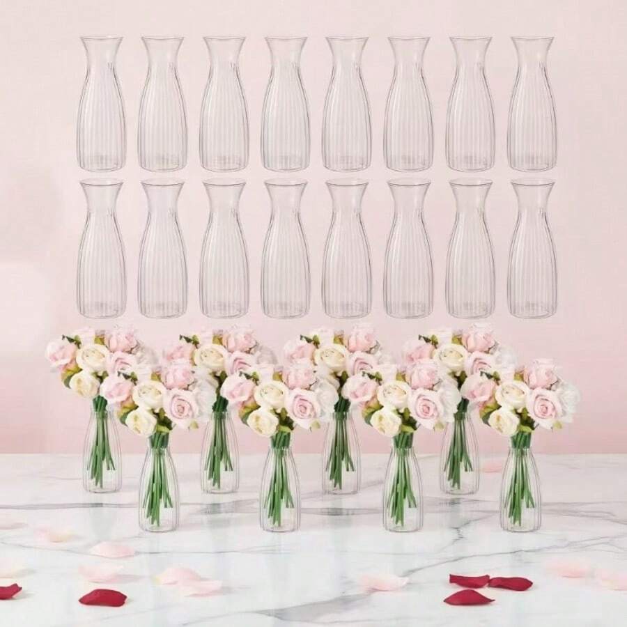 Bộ 5/10/12 bình hoa nhựa cao cấp kiểu dáng kim cương, trong suốt, làm thủ công, thích hợp cho nhiều loại bó hoa và trưng bày trang trí, lý tưởng cho trang trí bàn, đám cưới, tiệc tùng, trang trí Giáng sinh. - Trong sáng - Xem 1