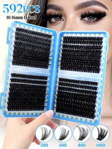 640/592/576PCS False Eyelashes, 10D-100D And Multi Styles Large Capacity Individual Lash Clusters, Natural Look And Long-Lasting, Wispy Eyelash Extension Kit Lashes Clusters With Lash Bond, Seal Lash Brush And Tweezer, Friendly To All Kinds Of Skin Types, Suitable For Party, Festival, Wedding And Travel Using, Great Gift For Women Or Girls - 藍色 - 查看 7