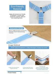 4-Piece Invisible Sheet And Mattress Corner Fasteners, Bed Skirt Fastener Tools With Optional Metal Clips And Adjustable Elastic Bands To Keep Sheets Smooth And Tidy, Easy To Install, Made Of Non-Slip Material, Practical Invisible Non-Slip Straps, Suitable For Mattresses, Sofa Beds, Outdoor Sofa Covers - A - View 7