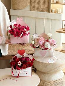 3pcs Elegant Envelope Flower Gift Box Set, With Love Letter Design, Suitable For Valentine's Day, Wedding, Mother's Day/Graduation/Teacher's Day Gifts, DIY Floral Basket Flower Preservation, Reusable Container, Lightweight Keepsake Box, Romantic Gift Set, Wedding Storage Bag, And Sentimental Shopping Essential, Baking Gift Box - Multicolor - View 8