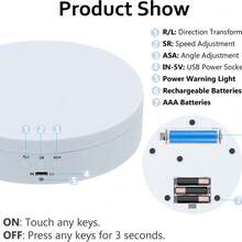360 Degree Electric Rotating Rotating Turntable Display Stand,Battery/USB Power Supply For Photography Product Shows (White, 5.7 Inches/Load 22 LB) - 1 - View 4