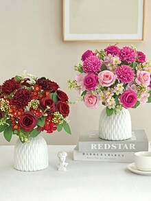 1pc/3pcs Artificial Silk Rose, Daisy, Dandelion Flower Bouquet, Wholesale For Wedding, Home, Party Decoration, Tabletop Centerpiece - Hot Pink - View 5