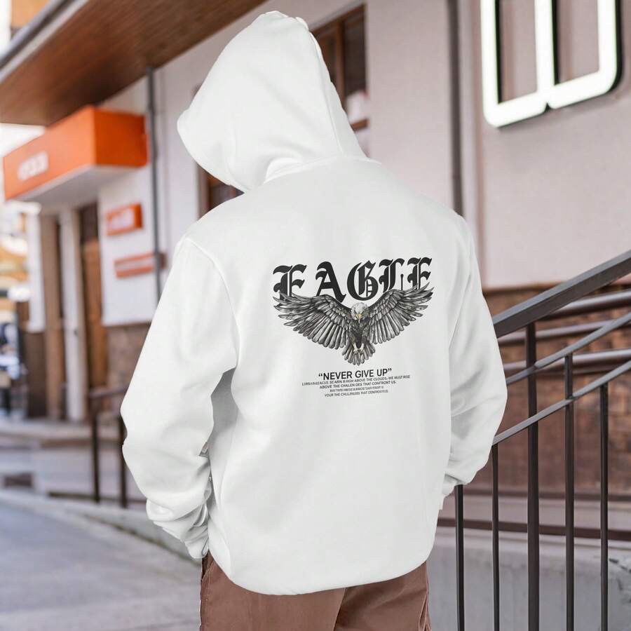 "You Are Already Excellent Enough" - Men's Casual Long-Sleeved Hooded Sweatshirt With Drawstring, Suitable For Autumn And Winter Wear, A Perfect Gift For Your Boyfriend. - White - View 1