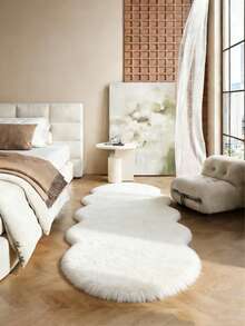 New Spring/Summer Faux Rabbit Fur Wavy Solid Color Cream Decorative Carpet. Soft, Smooth, Nordic Minimalist Style, High-Quality Polyester Plush Carpet Mat, Suitable For Garden, Bedroom, Living Room, Princess Room Decor - 1PC - View 3