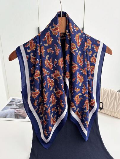 1 pieza Pañuelo de estilo callejero Primavera/Verano 2026, pañuelo cuadrado de seda sintética de 65*65cm con estampado de anacardo a la moda, diadema, bufanda para el cuello, pañuelo delgado para mujer, adecuado para exteriores, montar en bicicleta, citas, viajes, baile callejero, transmisión en vivo, fotografía