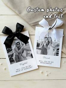 1/3pcs Customized Photo & Text Bridesmaid Proposal Cards, Minimalist Style Bridesmaid Proposal Card Template With Bow, Will You Be My Bridesmaid Cards - Multicolor - View 12