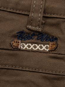 Boys' Letter Embroidery Casual Woven Pants - Coffee Brown - View 10