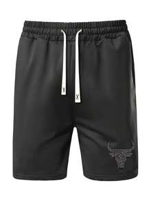 Summer New Men's Shorts Personalized Bull Pattern Print Regular Plus Size Casual Sports Shorts Men Beach Pants - Black - View 2